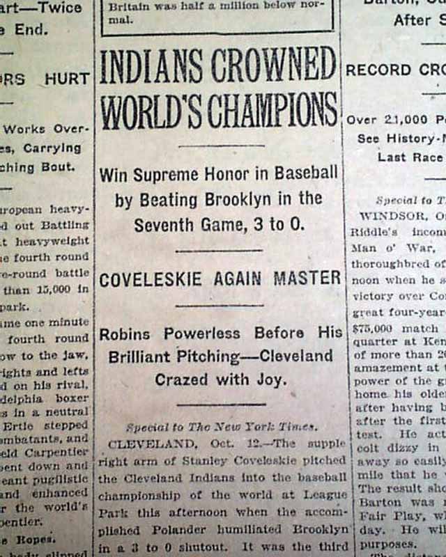 Cleveland Indians win World Series in 1920 