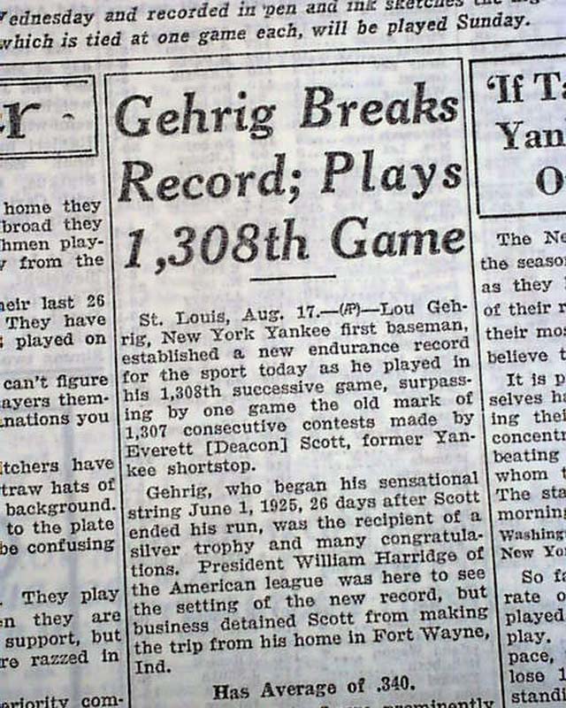 Lou Gehrig somehow salvaged his record streak on this day in 1934 -  Pinstripe Alley