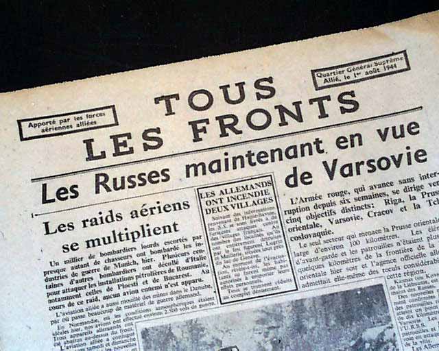 Allied newspaper dropped by aircraft over occupied France...