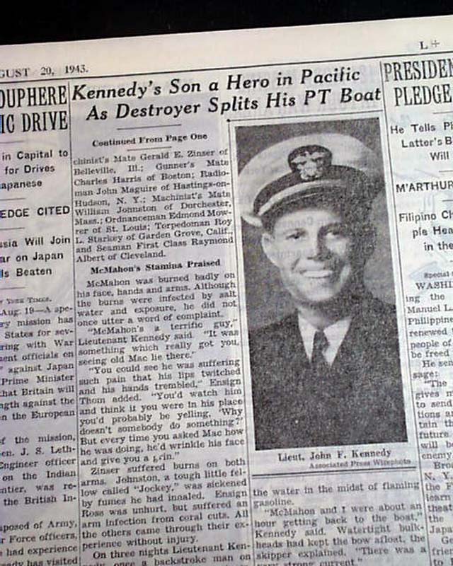 Unknown John F Kennedy Is Hero On Pt 109 Rarenewspapers Com