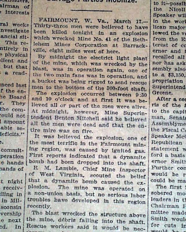 Barrackville WV mine disaster....