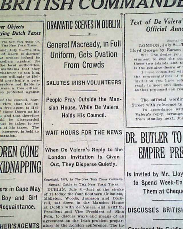 Irish War of Independence truce in 1921... - RareNewspapers.com