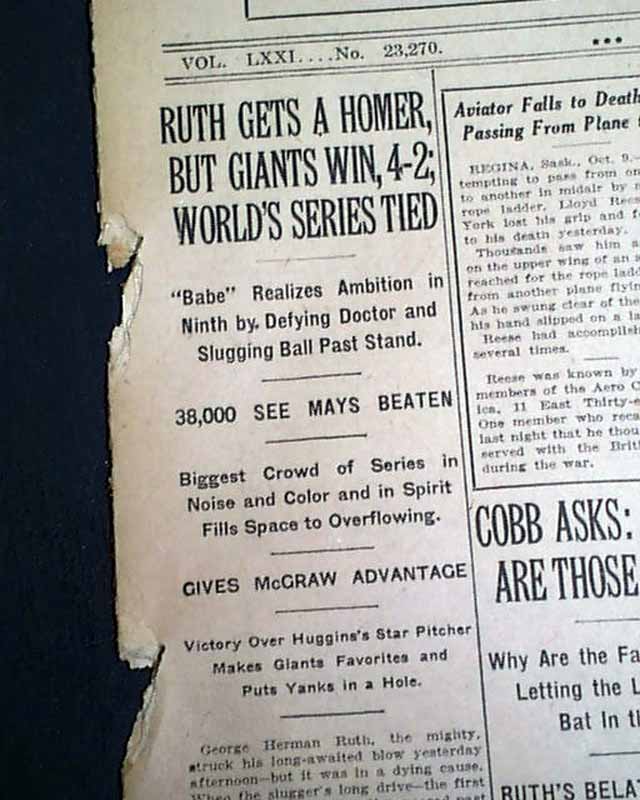 October 13, 1921: Giants beat Yankees 1-0 to clinch World Series  championship – Society for American Baseball Research