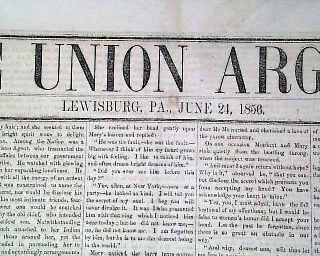 1856 newspaper from Lewisburg, Pennsylvania...