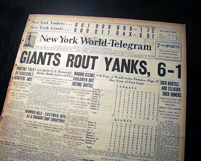 Yankees win game 1 in 1936 World Series