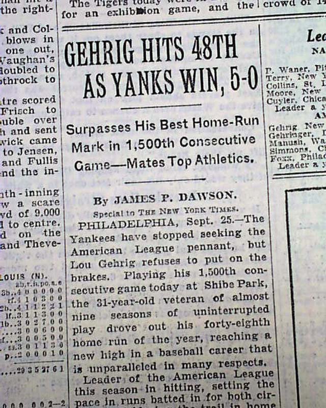 Lou Gehrig somehow salvaged his record streak on this day in 1934 -  Pinstripe Alley