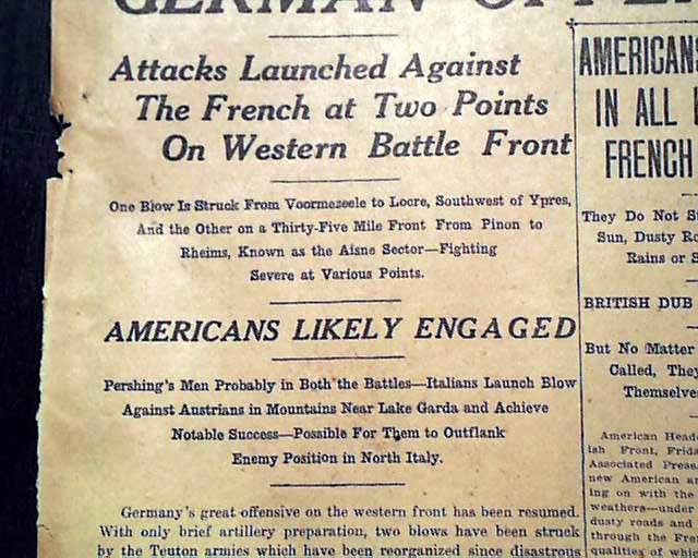 3rd battle of Aisne.. WWI... - RareNewspapers.com