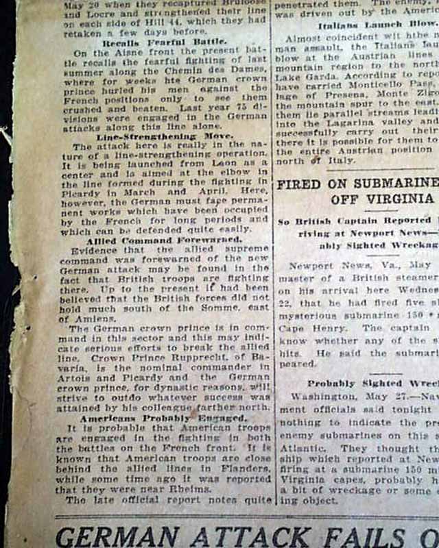 3rd battle of Aisne.. WWI... - RareNewspapers.com