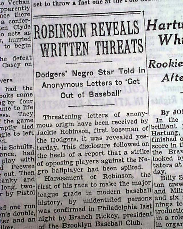 Jackie Robinson death threats, Mike A. (RAB)