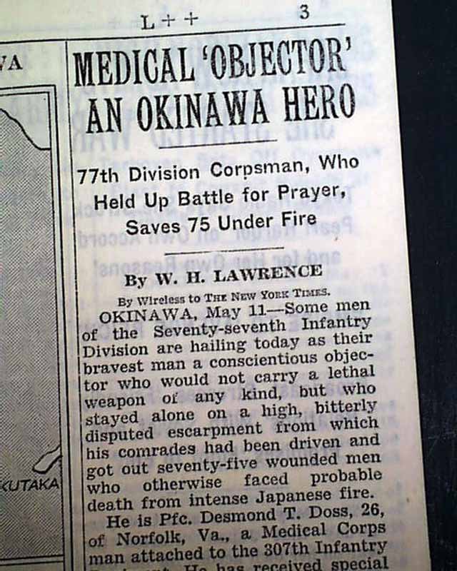 Desmond Doss Becomes Hero Of Okinawa Rarenewspapers Com