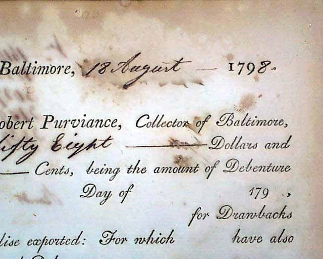 1798... receipt for drawback of duties..