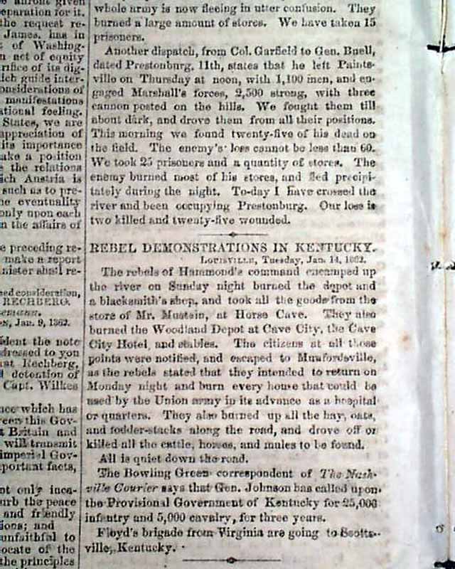 1862 Civil War Paintsville KY...