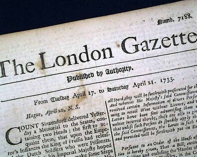 World's Oldest NEWSPAPER 1733 Gazette 270 YEARS OLD... - RareNewspapers.com