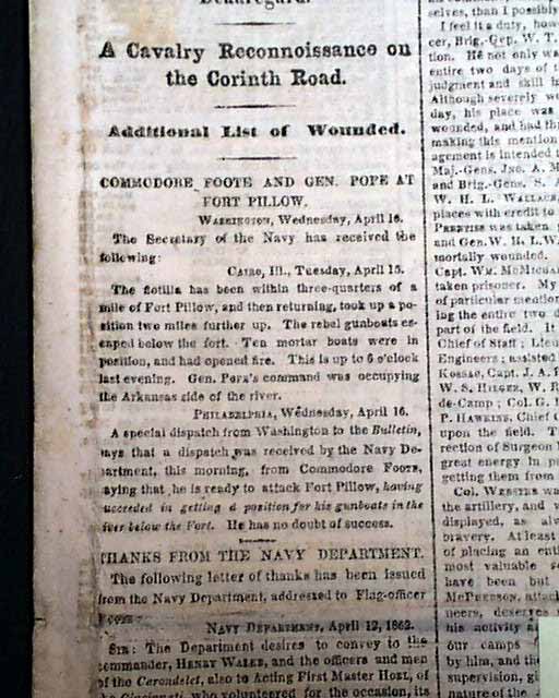 Grant's official Shiloh report... Slavery ends in Washington ...