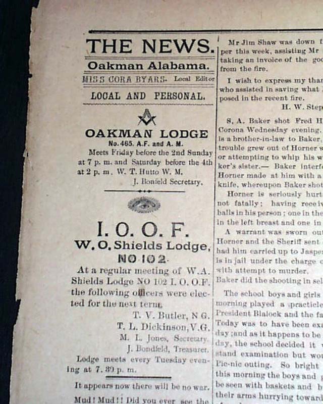 1898 Oakman, Alabama...
