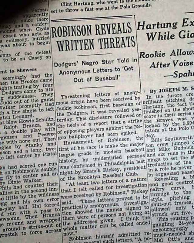 Jackie robinson receives hate mail rarenewspapers