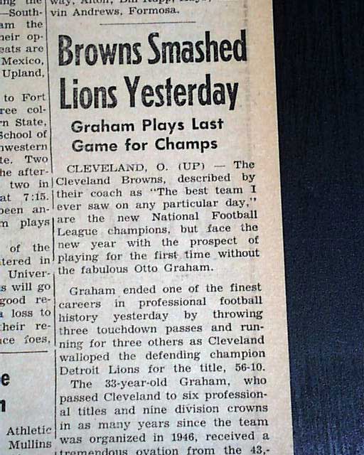 Detroit Lions win NFL football championship against Cleveland Browns 