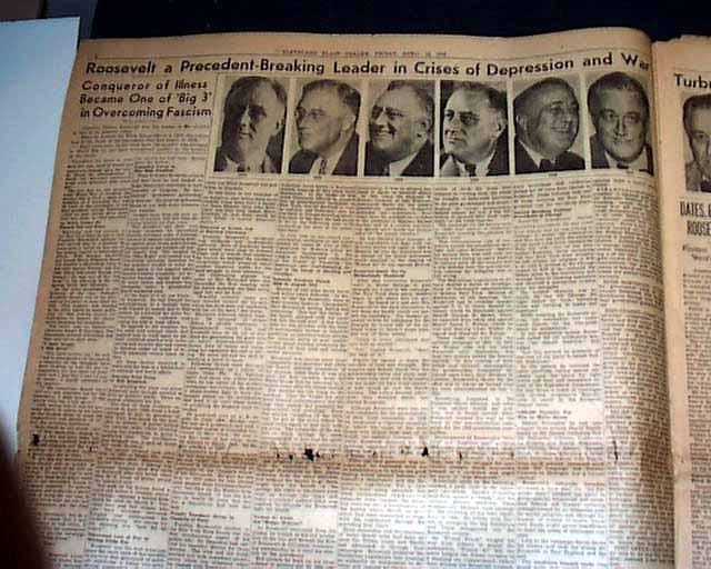Franklin Roosevelt Death in 1945.... - RareNewspapers.com