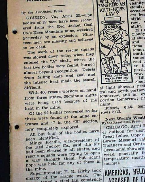 RED JACKET Coal Mine Keen Mountain Grundy Virginia VA EXPLOSION 1938