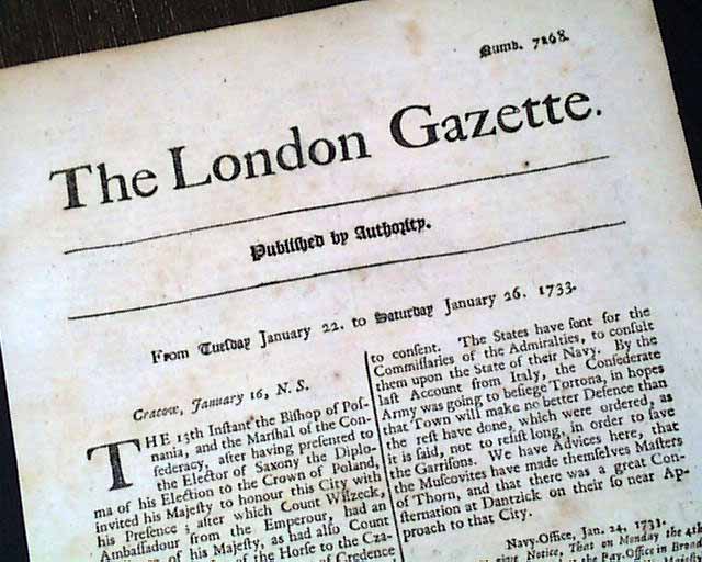 World's Oldest newspaper 1733 Gazette 270 years old...