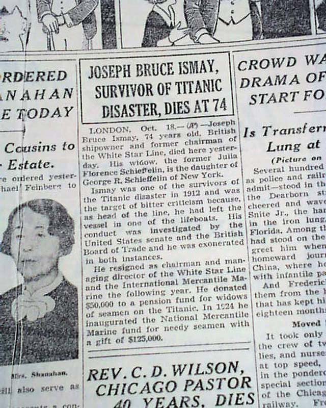 J. Bruce Ismay death... Titanic sinking fame.... 