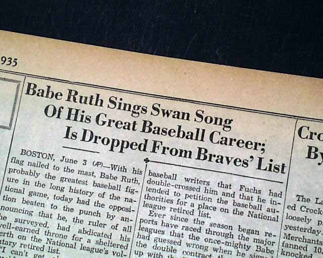 Babe Ruth retires, June 2, 1935