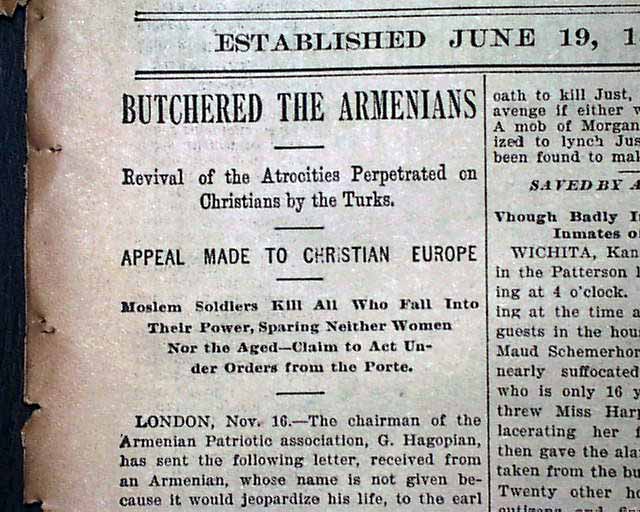 1894 Turkey massacres... Armenians... - RareNewspapers.com