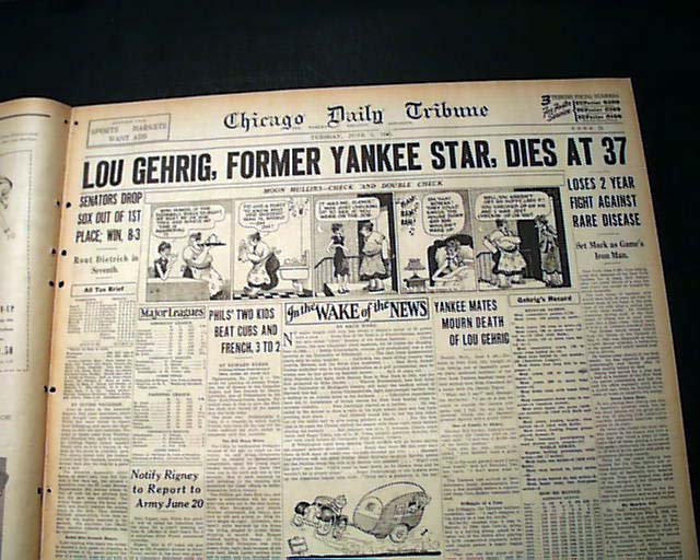 Great headline on the death of Iron Horse Lou Gehrig