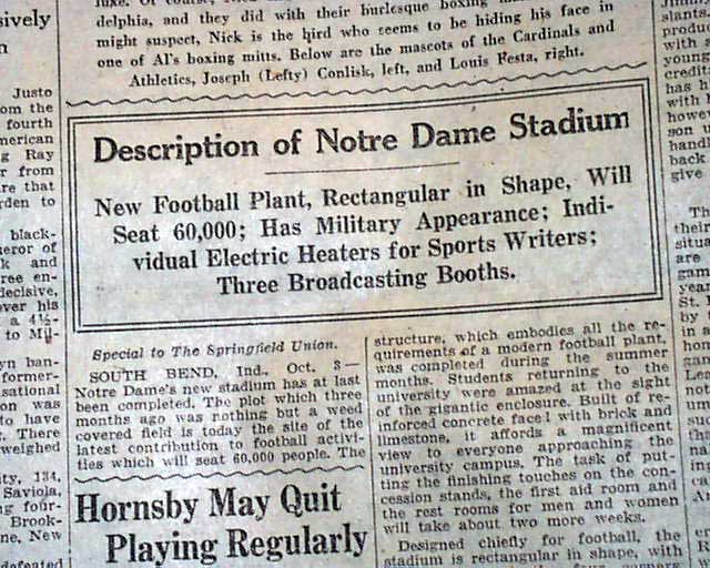 1930 Notre Dame Stadium S 1st Game Rarenewspapers Com