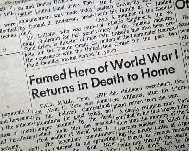 Alvin C York Death Wwi Hero Rarenewspapers Com