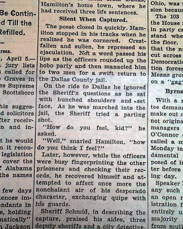 Raymond Hamilton captured in 1935.... - RareNewspapers.com