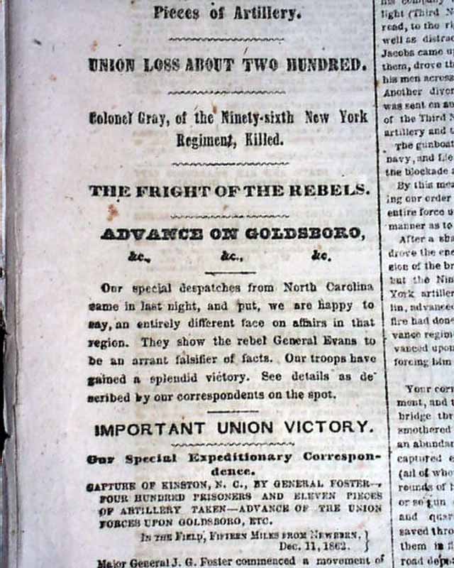 1862 Civil War Map - Kinston NC... - RareNewspapers.com