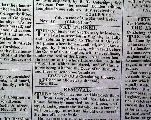 Ad for "Nat Turner's Confessions"...