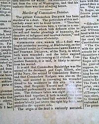 Commodore Stephen Decatur dies in a duel...