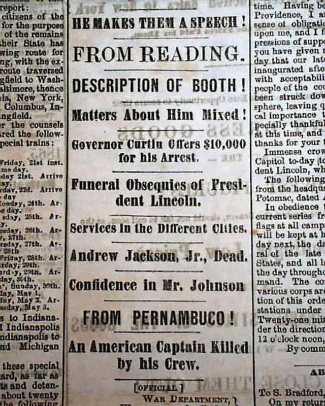 $100,000 reward for John Wilkes Booth... - RareNewspapers.com