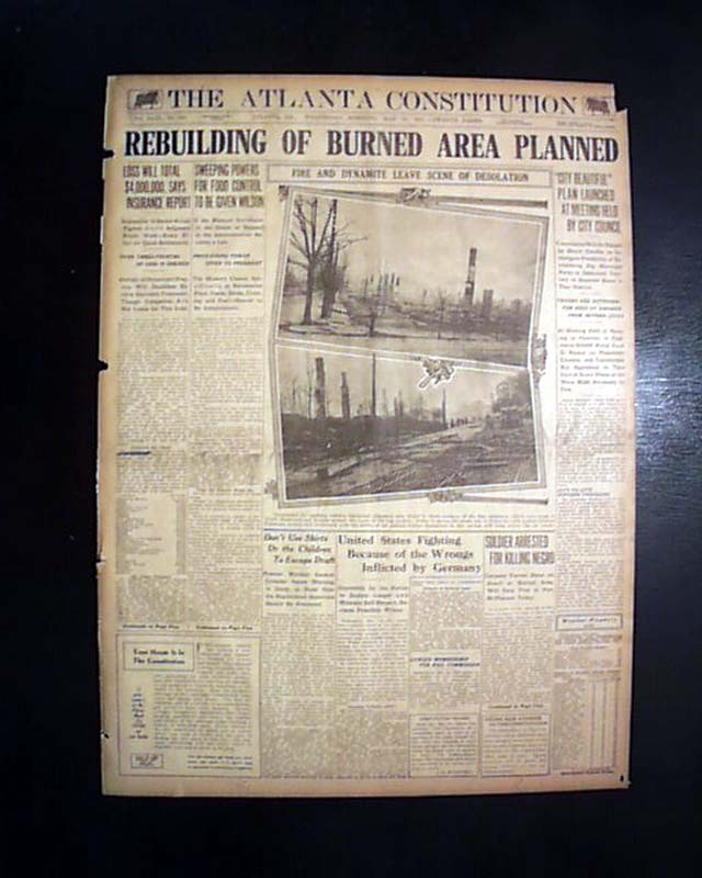 Atlanta Constitution front page: Great Fire of 1917