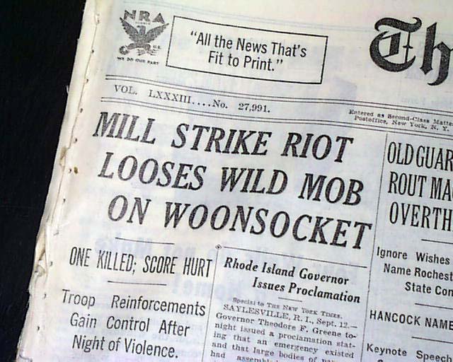 1934 Woonsocket, Rhode Island riot...