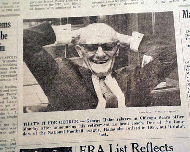 May 27, 1968: George Halas retires as Bears coach