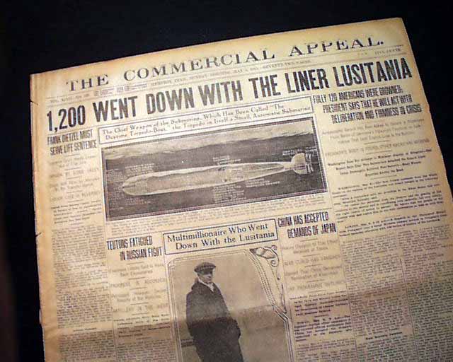Details About Great Rms Lusitania Sinking Cunard Line Ocean Liner German Attack 1915 Newspaper