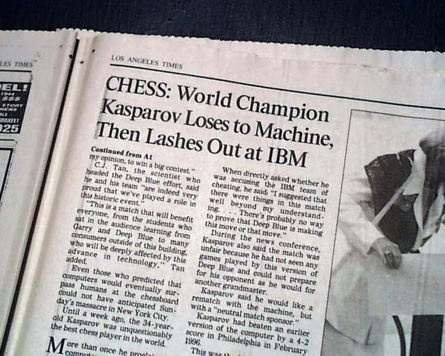 On this day in 1997, IBM's Deep Blue sent shockwaves through the chess  world, defeating reigning world champion Garry Kasparov 3½–2½ in a six-game  match held in New York. : r/chess