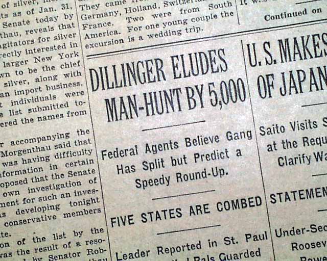 John Dillinger shootout in 1934.... - RareNewspapers.com