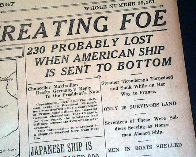 USS Ticonderoga sinking in 1918...