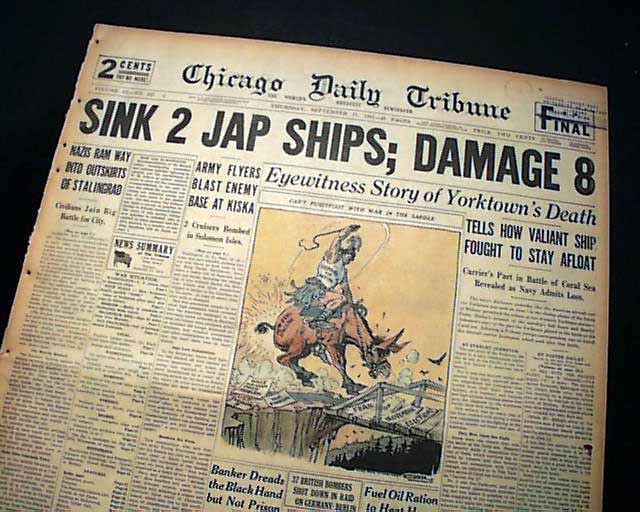 Details About Uss Yorktown Aircraft Carrier Battle Of Midway Sinking 1942 Wwii Old Newspaper