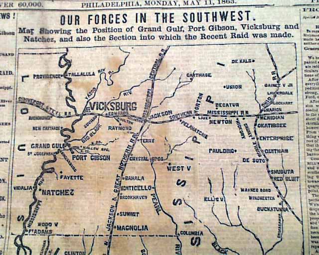1863 Civil War Map Port Gibson MS...