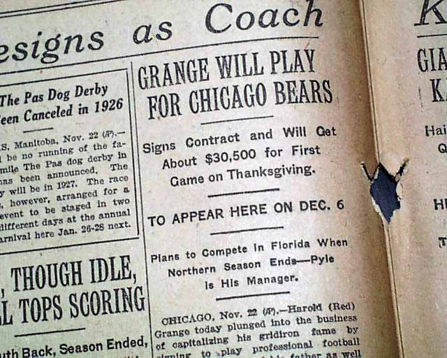 Chicago Bears - On Thanksgiving in 1925, Harold “Red” Grange