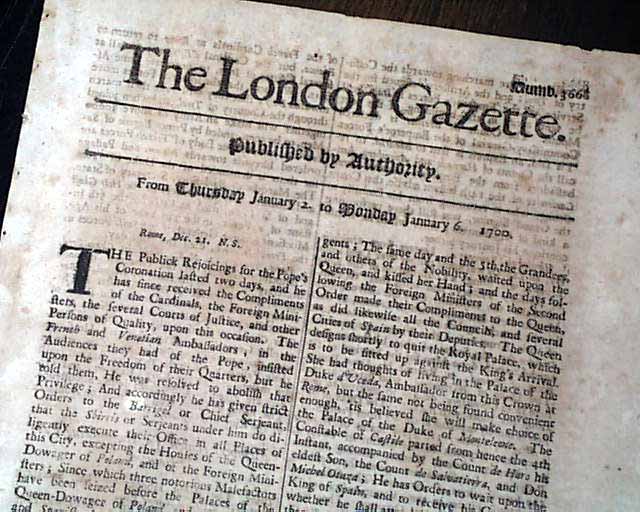 Genuine London Gazette Newspaper From 1700 RareNewspapers