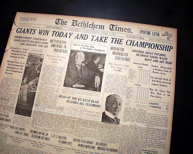 October 13, 1921: Giants beat Yankees 1-0 to clinch World Series