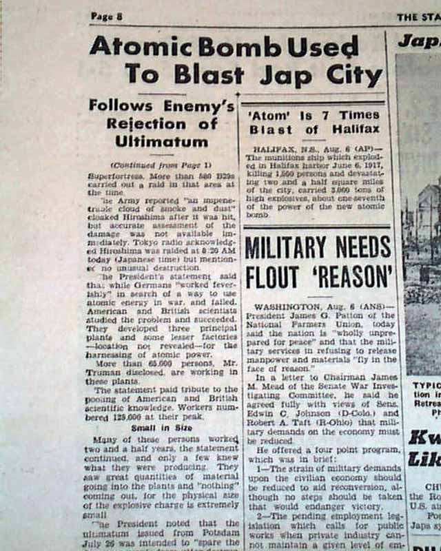 Atomic bomb on Hiroshima: in a military newspaper... - RareNewspapers.com