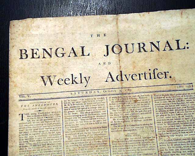 18th century newspaper from India... - RareNewspapers.com