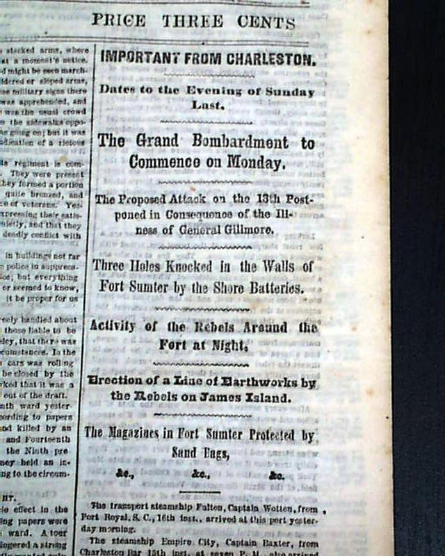 Bombing Fort Sumter...   The war in Florida...